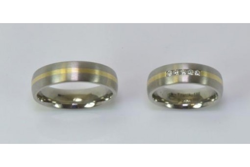 1 Paar Trau Ehe Ringe mit Brillanten Diamanten in aus Titan  585 er Gold 55 64