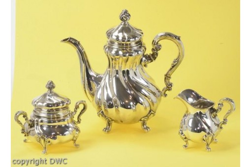 Mocca Kaffee Tee Service in 830 er Silber mit Zuckerdose Kanne Milch 