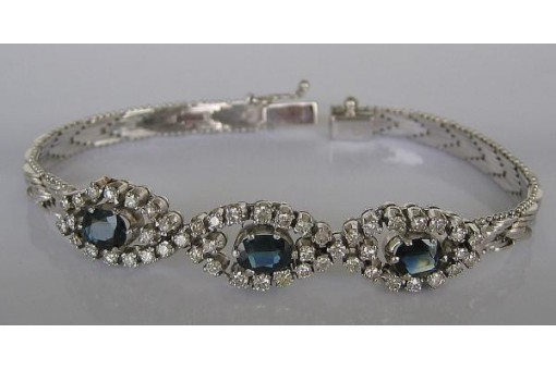 Armband mit Safire Saphire Brillanten Diamanten 18 Kt 750 er Weiß Gold 18 cm