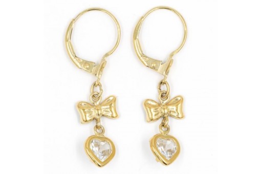 1 Paar Ohrringe Ohrhänger mit Zirkonia Herz in 8 Kt. 333 Gold earrings