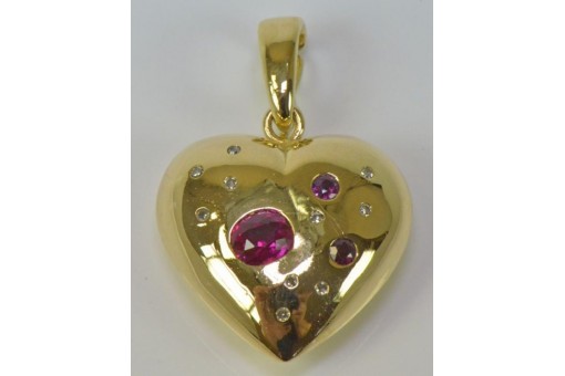 Clip Anhänger Herz mit Rubine Brillanten in aus 18 Kt. 750 er Gold Diamanten