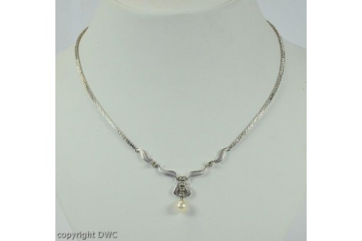 Hals Kette Collier mit Perle Perlen Diamanten Brillant in aus 750 er Weiß Gold