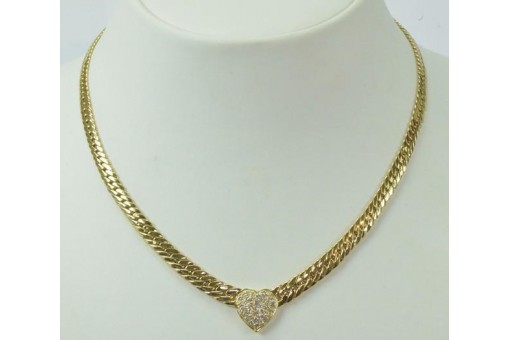 Hals Collier Kette mit Herz Diamanten Brillanten in 14 Kt 585 er Gold  45 cm