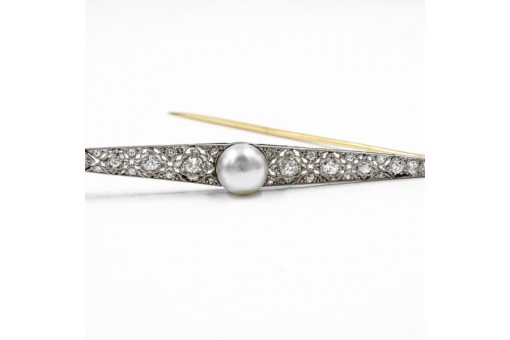 Nadel Brosche mit Perle Diamanten Perlen aus in 18 Kt 750 er Gold Art Deco antik