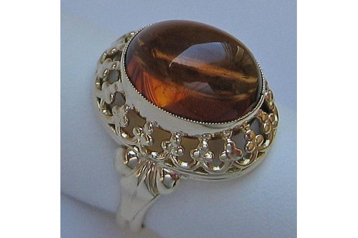 Ring mit Bernstein amber aus 8 Kt 333 er Gold Grösse 50 antik