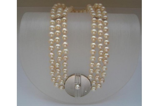 Hals Kette Collier mit Perlen Brillant in aus 750 er 18 kt Weiß Gold Diamant