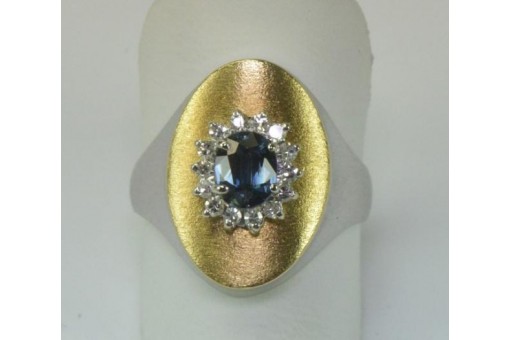 Ring mit Safir Diamanten Brillanten in aus 750 er 18 kt Gold Grösse 55 Saphir