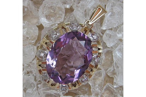 Anhänger mit Amethyst Diamanten Brillanten in aus 14 Kt. 585 er Gold  