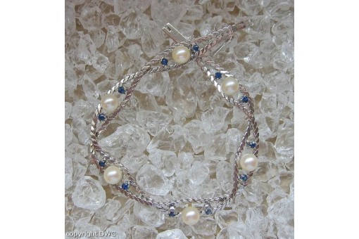 Armband mit Perlen Saphire Safire in 14 Kt 585 Gold 18,7 cm 