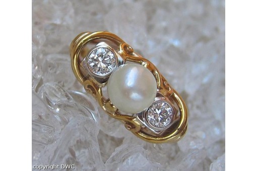 Ring mit Perle Brillanten Perle l Diamanten in 14 Kt 585 er Gold 57