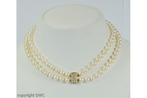 Collier Hals Kette in aus 18 Kt 750 er Gold mit Diamanten Brillanten Perlen 41 