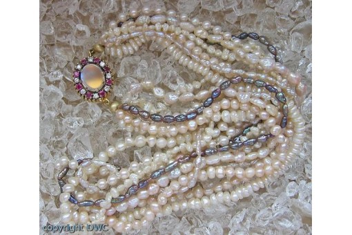 Collier mit Perle Perlen Rubin Rubine in 18 Kt 750 er Gold Hals Ketten 44 cm