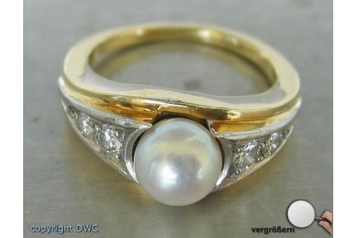 Ring mit Perlen Brillant Diamant Perle in aus 14 Kt 585 er Gold 54