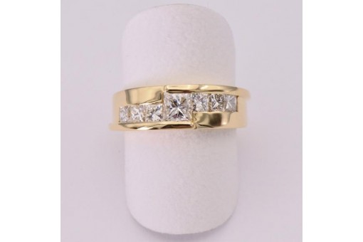 Ring Bandring mit Prinzess Diamanten 1,51 ct. in 18 Kt. 750 er Gold Grösse 55