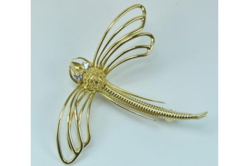 Brosche Ansteck nadel mit Diamanten Libelle aus 18 Kt. 750 er Gold Brillanten