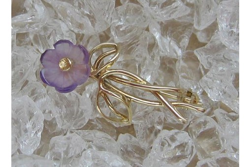 Brosche Nadel Ansteck Pin Nadeln mit Amethyst in 8 Kt. 333 Gold Blüten