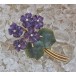 Ansteck Nadel Brosche mit Amethyst Diamanten Jade Blumen in 585 er Gold 