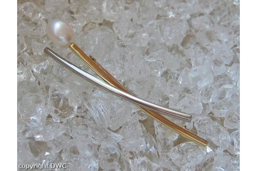 Perlenbrosche Brosche mit Perle Perlen Pearl aus 585 Gold Damen Nadel Lä.63mm