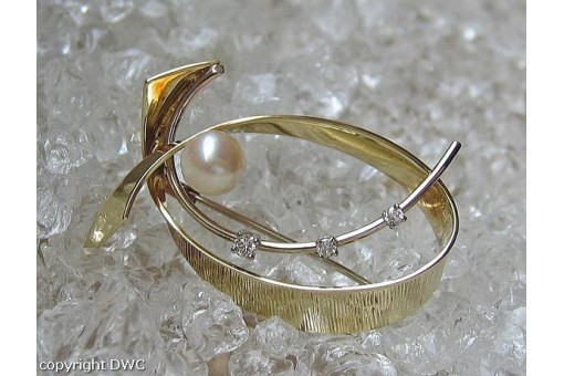 Ansteck Nadel Brosche mit Perle Perlen Diamanten Brillant aus 585 er Gold 