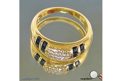 Ring mit Diamant Brillant Saphir Saphire Brillanten Safir in 18 750 er Gold 53
