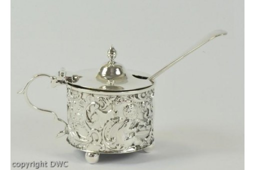 Gewürzschälchen mit Löffel in 925 er Silber England 1900 Gewürz Korb schale