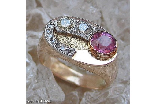 Ring mit Diamanten Brillanten Amethyste aus 14 Kt. 585 er Gold Grösse 54 antik 