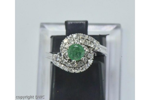 Ring mit Brillanten Diamanten Smaragd in 14 Kt 585 er Weiß gold Grösse 48