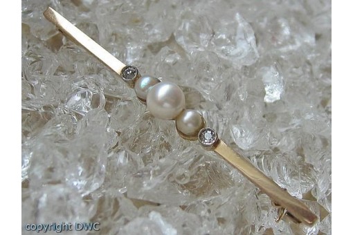 Ansteck Nadel Brosche mit Perlen Perle Diamant aus 14 Kt 585 er Gold Brillant