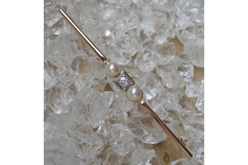 Ansteck Nadel Brosche mit Perlen Altschliffdiamant in  14 Kt. 585 er Gold
