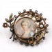 Brosche Jugendstil Miniaturmalerei Portrait mit Perlen Silber vergoldet brooch