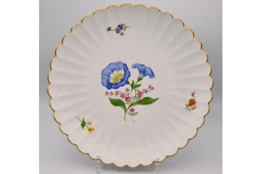 Fächerschale original Meissen Porzellan bunte Blume bestossen 27,5 cm Ø