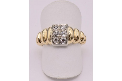 Ring mit 6 Altschliffdiamanten 0,5 ct. in 14 Kt. 585 er Gold antik Gr. 55