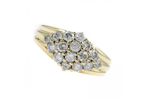 Ring mit 16 Brillanten Diamanten 1,0 ct. in 14 Kt. 585 Gold Ringe Gr. 53