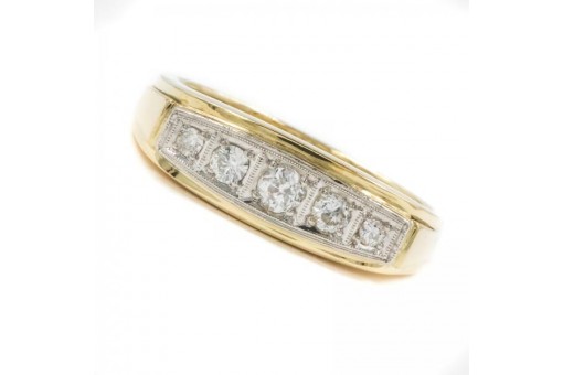 Ring mit 5 Altschliffdiamanten 0,4 ct. in 14 Kt. 585 er Gold antik Rinre Gr. 58