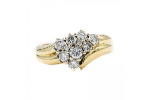 Ring mit 10 Brillanten Diamanten 0,65 ct. in 14 Kt. 585 er Gold Ringe Gr. 52