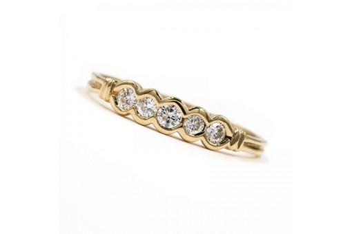 Ring mit 5 Brillanten Diamanten 0,25 ct. in 14 Kt. 585 Gold Gr. 54