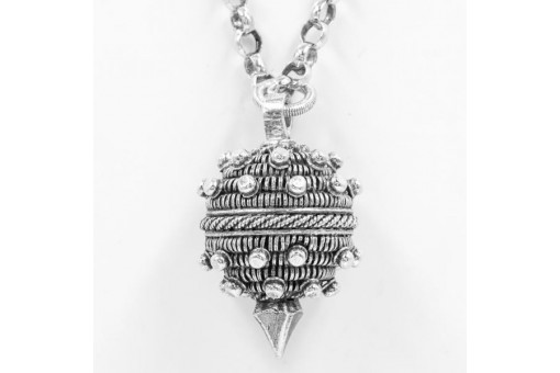 Trachtenschmuck Silber Kette Kugel Rund Spitz Lang Tracht Erbsenkette Design 