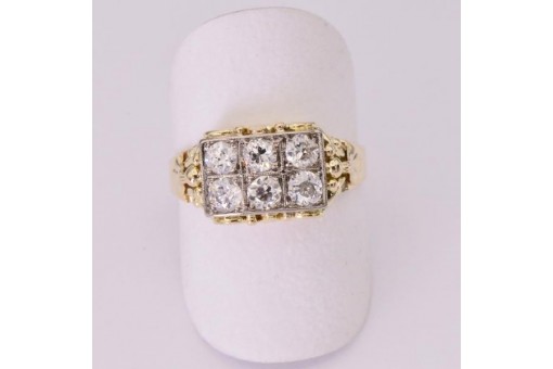 Ring mit 6 Altschliffdiamanten 1,0 ct. in 14 Kt. 585 er Gold antik Grösse 59 RAR