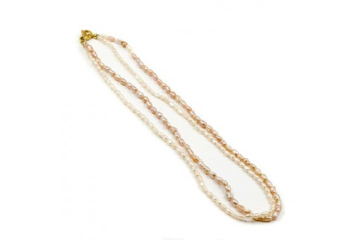Collier Kette mit Perlen 2-reihig Schließe in 8 Kt. 333 Gold 42 cm