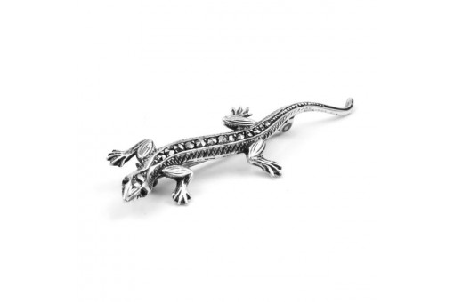 Brosche Eidechse Salamander mit Markasiten in 835 Silber silver brooch