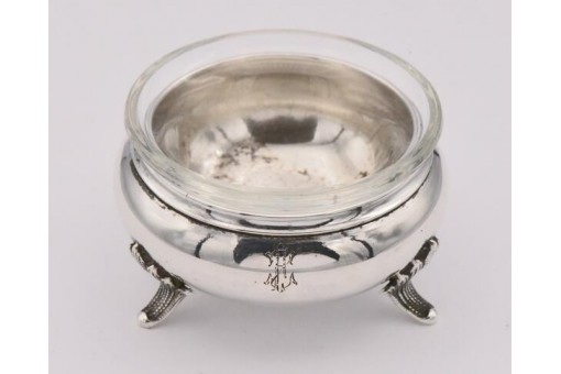 Kaviarschälchen Gewürzschälchen mit Glaseinsatz 800er Silber antik silver bowl