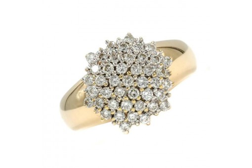 Ring mit 42 Brillanten Diamanten 0,89 ct. in 14 Kt. 585 Gold Damen Gr. 59