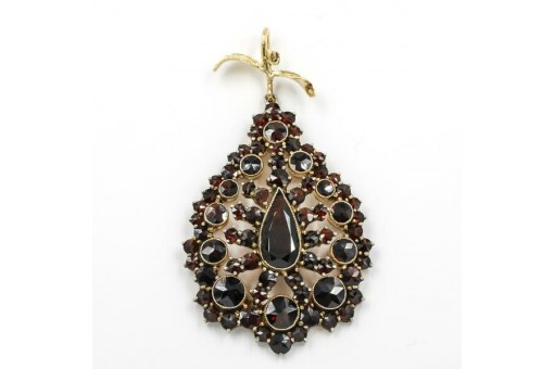 Anhänger mit Granate Garnet in vergoldet um 1900 Antik Tropfen für Kette