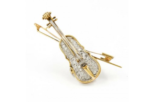 Anhänger Clip für Perlenkette "Geige mit Bogen" Brillanten 0,50 ct. in 750 Gold