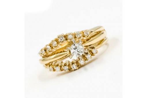 Ringe mit Brillant Solitär 0,17 ct und 14 Diamanten 0,21 ct in 14 Kt. 585 Gold