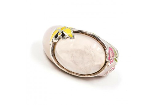 Ring Emailiert mit Mondstein in 925 Silber Sterling Blumen Schmetterling Gr.60