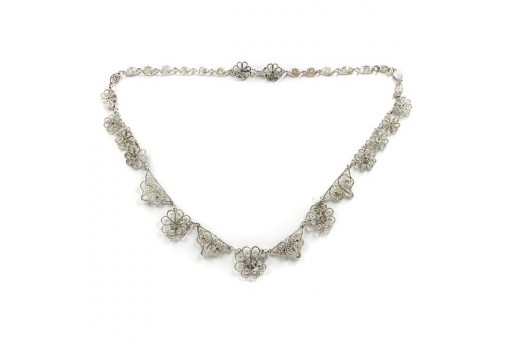 Collier Kette Filigranarbeit Tracht in Silber antik 55 cm