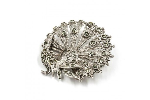 Brosche Pfau mit Markasiten in 925 Sterlingsilber peacock brooch