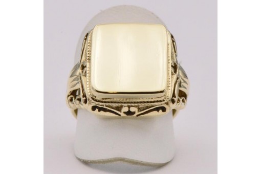 Siegelring Herrenring zum gravieren Wappen in 585 14Kt Gold Massv Ring Gr. 59