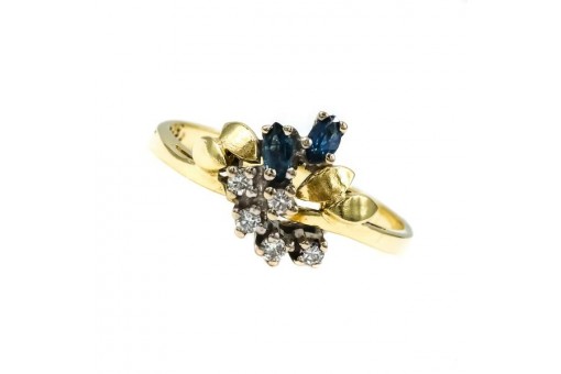 Ring mit Safiren und Diamanten Brillanten 0,10 ct. in 14 Kt. 585 Gold 56 Edel!